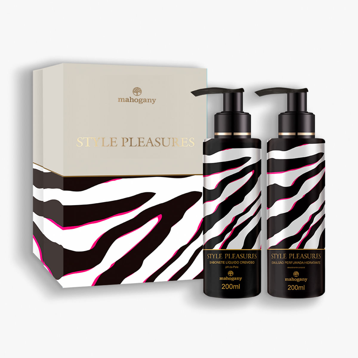 Kit Caixa Style Pleasures Sabonte Líquido e Hidratante Desodorante Corporal 200ml Mahogany